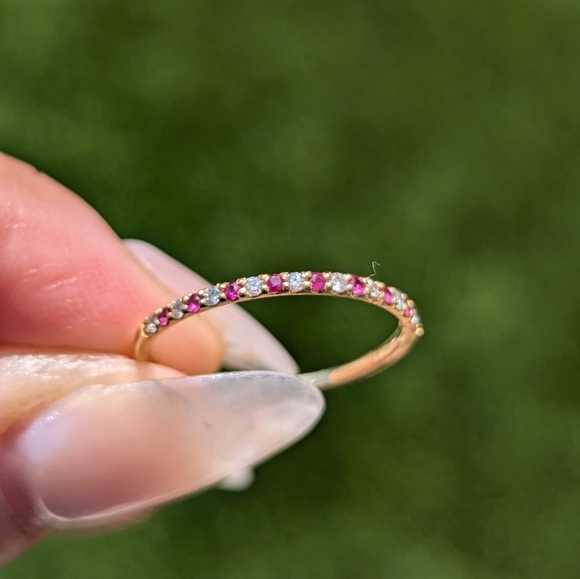 14k Yellow Gold Ruby and Diamond Dainty Band Ring - Picture 2 of 7